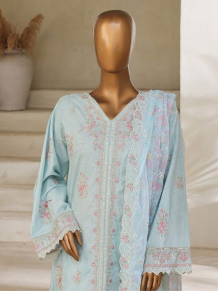 kkhan SM-165 3 Piece Self Embroidered Stitched Suit 