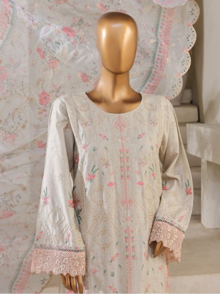 kkhan SM-169 3 Piece Self Embroidered Stitched Suit 