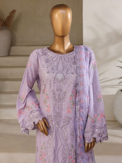 kkhan SM-129 3 Piece Self Embroidered Stitched Suit 